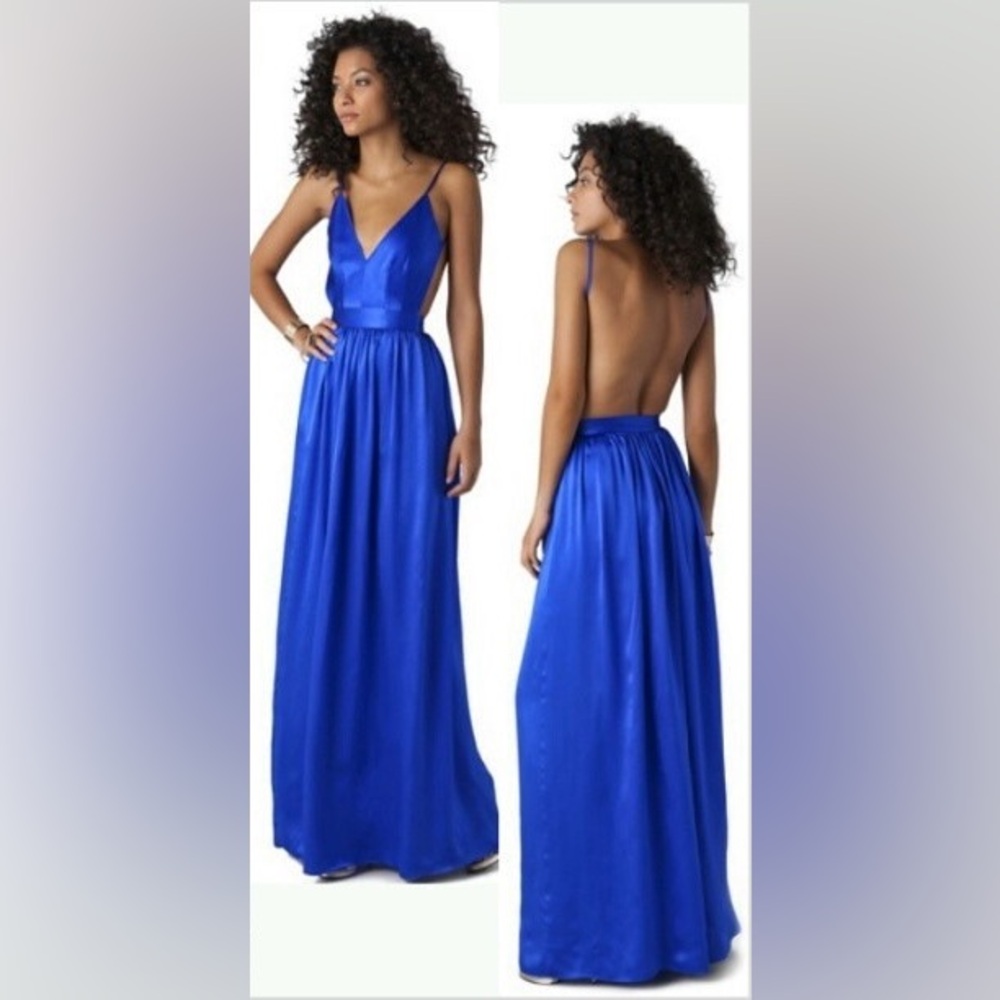 ONE BY CONTRARIAN One By Babs 100% Silk Bibb Maxi Dress in Electric Blue, size 0